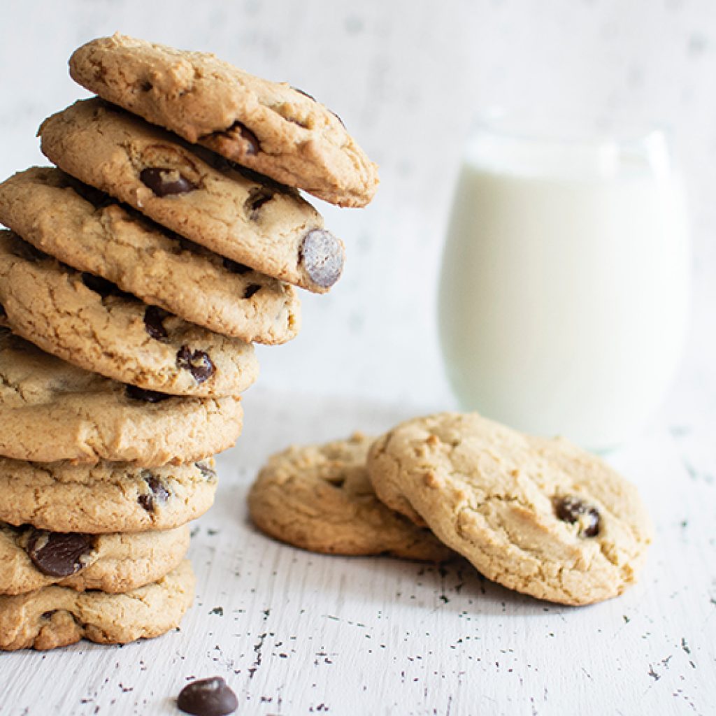 stack of cookies with milk